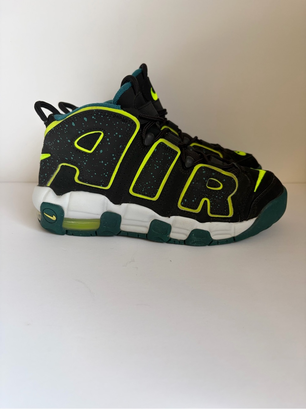 Nike Kids Black Sneakers with Neon Green & Teal Highlights